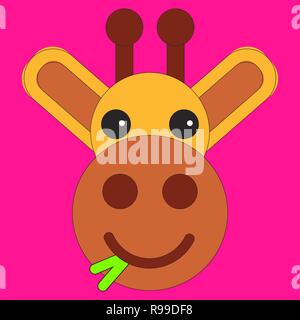 Head of a giraffe in cartoon flat style. Vector illustration on color background Stock Vector