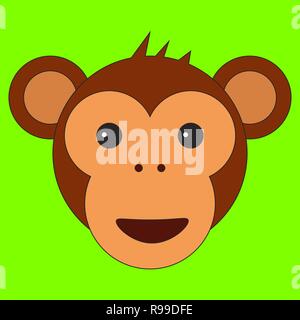 Monkey head in cartoon flat style. Vector illustration on color background Stock Vector