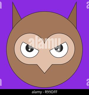 Owl head in cartoon flat style. Vector illustration on color background Stock Vector