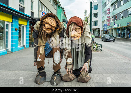 Downtown street trolls sculpture in Akureyri, Iceland, Europe. Stock Photo