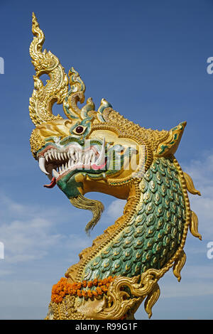 naga head statue at a temple on the banks of the Mekong River in Thakhek Laos Stock Photo