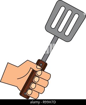 hand holding spatula on white background vector illustration Stock Vector