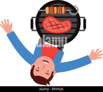 man looking up with barbecue grill vector illustration Stock Vector