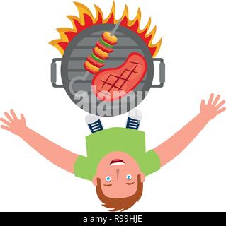 man looking up with barbecue grill vector illustration Stock Vector