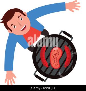 man looking up with barbecue grill vector illustration Stock Vector