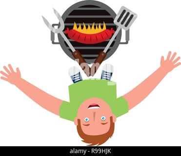 man looking up with barbecue grill vector illustration Stock Vector