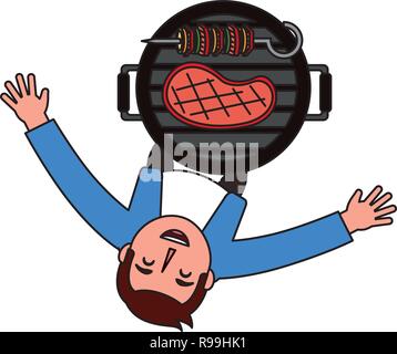 man looking up with barbecue grill vector illustration Stock Vector