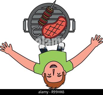 man looking up with barbecue grill vector illustration Stock Vector