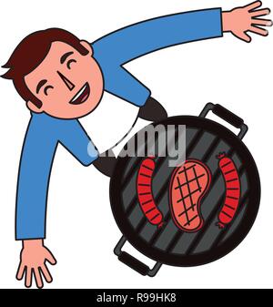 man looking up with barbecue grill vector illustration Stock Vector