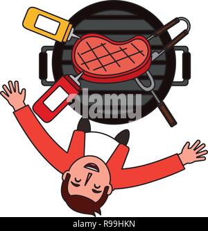 man looking up with barbecue grill vector illustration Stock Vector