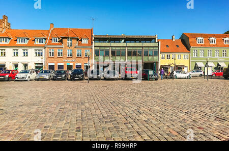 Koge, Denmark - September 25, 2018 - Well-preserved old houses in the center of Koge. Stock Photo