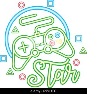 play star button neon video game wall vector illustration Stock Vector ...