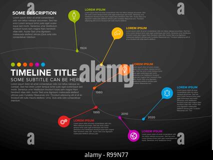 Colorful dark vector infographic timeline report template with bubbles Stock Vector