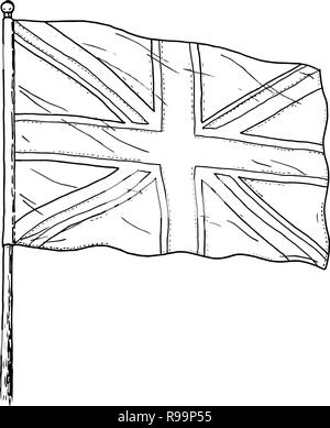 Flag of United Kingdom drawing - vintage like black and white illustration of British flag - Union Jack. Isolated on white background. Stock Vector