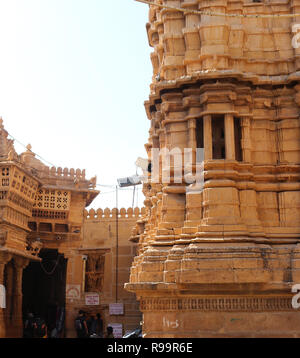 A pillar of Jain Temple inside the complex of Jaisalmer Fort. The temple was built way back in the12th and 15th century Stock Photo