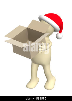 Puppet with empty opened box. Isolated over white Stock Photo