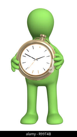 Puppet with clock. Isolated over white Stock Photo - Alamy