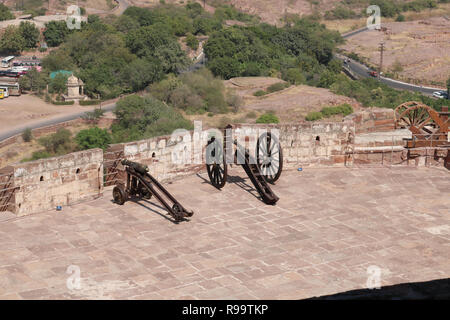 Old Cannon place for display on top of Mehrangarh Fort, Jodhpur, Rajasthan Stock Photo