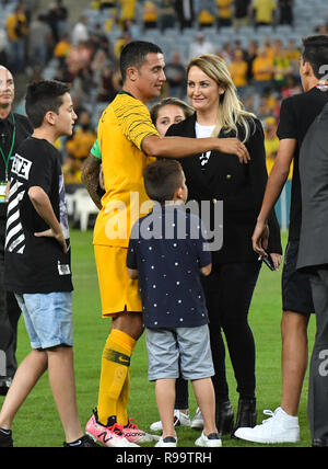 Tim Cahill was attacked by a Lebanon fan who invaded the pitch during Australias 3-0 win over Lebanon  Featuring: Tim Cahill Where: Homebush, Australia When: 20 Nov 2018 Credit: WENN.com Stock Photo