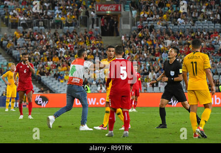 Tim Cahill was attacked by a Lebanon fan who invaded the pitch during Australias 3-0 win over Lebanon  Featuring: Tim Cahill Where: Homebush, Australia When: 20 Nov 2018 Credit: WENN.com Stock Photo