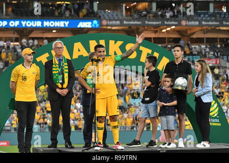 Tim Cahill was attacked by a Lebanon fan who invaded the pitch during Australias 3-0 win over Lebanon  Featuring: Tim Cahill Where: Homebush, Australia When: 20 Nov 2018 Credit: WENN.com Stock Photo