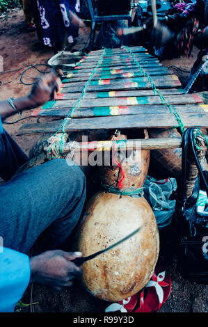 Black man playing xylophone. Multi Ethnic music party to celebrate western and developing countries cooperation. Bamako, Mali. Africa Stock Photo