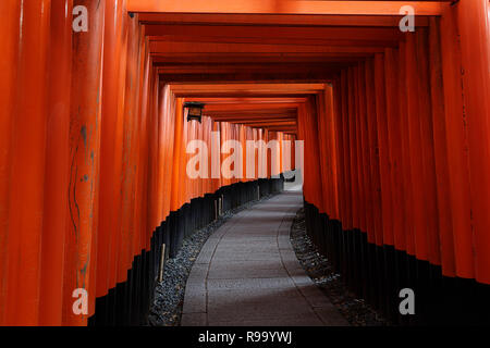 Beautiful tunnel of torii doors in the Fushimi Inari shrine of Kyoto, Japan Stock Photo