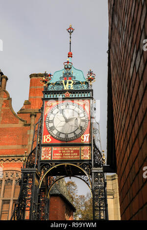 Victorian clock on Newgate, Chester, the County town of Cheshire, England, UK Stock Photo
