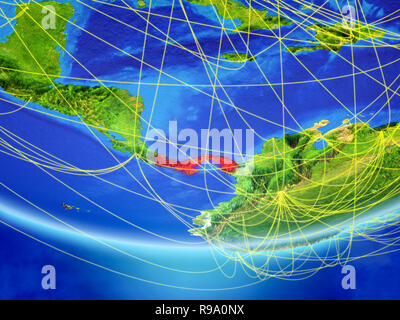 Panama on model of planet Earth at night with network representing ...