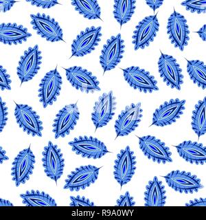 Stylized colorful leaves seamless pattern. Folk boho universal texture. Hand drawn vector decorative floral ornamental background. Stock Vector
