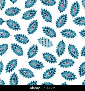 Stylized colorful leaves seamless pattern. Folk boho universal texture. Hand drawn vector decorative floral ornamental background. Stock Vector