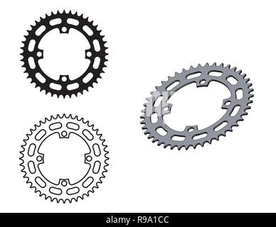 Sprocket wheel. Bicycle parts. Flat and 3D effect vector Stock Vector