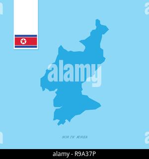 Korea North Country Map with Flag over Blue background Stock Vector