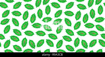 Stylized colorful leaves seamless pattern. Folk boho universal texture. Hand drawn vector decorative floral ornamental background. Stock Vector