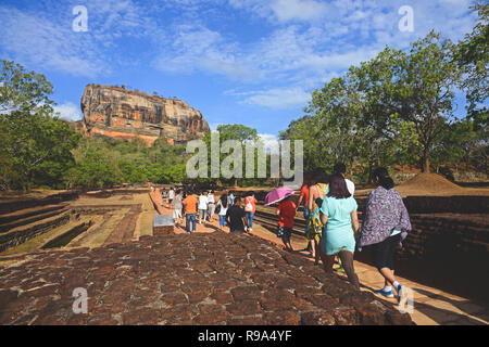 Sigiriya or Sinhagiri, ancient rock fortress located in the northern Matale District near the town of Dambulla in the Central Province, Sri Lanka. Stock Photo