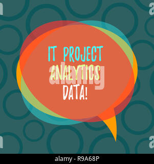 Writing note showing It Project Analytics Data. Business photo showcasing Information technologies modern applications Blank Speech Bubble photo and S Stock Photo