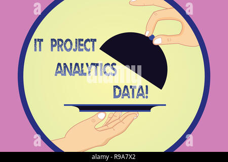 Writing note showing It Project Analytics Data. Business photo showcasing Information technologies modern applications Hu analysis Hands Serving Tray  Stock Photo