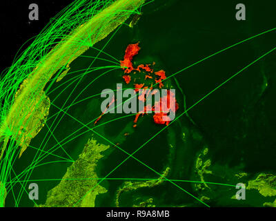 Philippines on green model of planet Earth with network representing ...