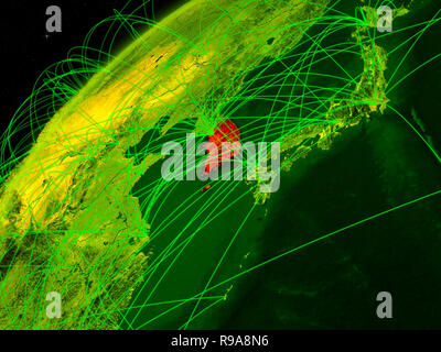 South Korea on green planet Earth with network. Concept of connectivity ...