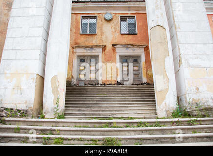 old damaged building with columns and steps Stock Photo