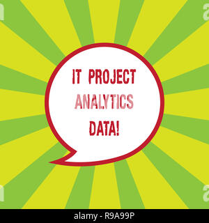 Writing note showing It Project Analytics Data. Business photo showcasing Information technologies modern applications Speech Bubble with Border Empty Stock Photo