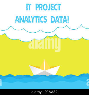 Writing note showing It Project Analytics Data. Business photo showcasing Information technologies modern applications Wave Heavy Clouds and Paper Boa Stock Photo