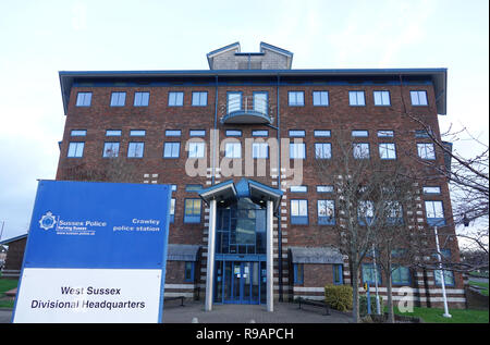 Gatwick, London, UK, 22nd December, 2018.Crawley, West Sussex, police station, early on the morning of 22nd December 2018, following drone attack arrests Credit: Andy Stehrenberger/Alamy Live News Stock Photo