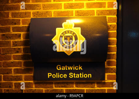 Gatwick, London, UK, 22nd December, 2018.London Gatwick Airport police station, early on the morning of 22nd December 2018, following drone attack arrests Credit: Andy Stehrenberger/Alamy Live News Stock Photo