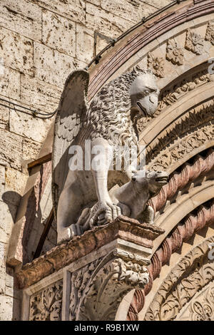 Griffin of Perugia sculpture at door to Galleria Nazionale dell'Umbria (National Gallery of Umbria) at Palazzo dei Priori in Perugia, Umbria, Italy Stock Photo