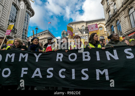 December,2018,Whitehall,London,UK. Thousands of people demonstrated against far right party BNP,EDL and the free Tommy Robinson march. Stock Photo