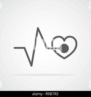 Gray heart icon with sign heartbeat. Vector illustration. Heart sign in ...