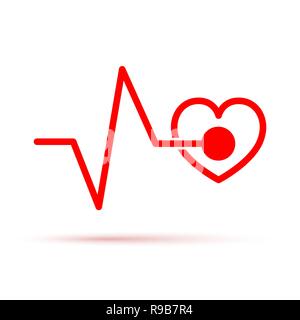 Red heart icon with sign heartbeat. Vector illustration. Heart in flat design. Stock Vector