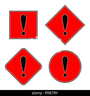 Set of the attention icons in flat design. Vector illustration. Danger symbols with a Exclamation mark. Stock Vector