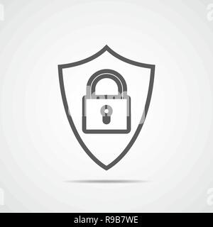 Security icon. Shield with lock. Vector illustration. Protection icon in flat design. Stock Vector